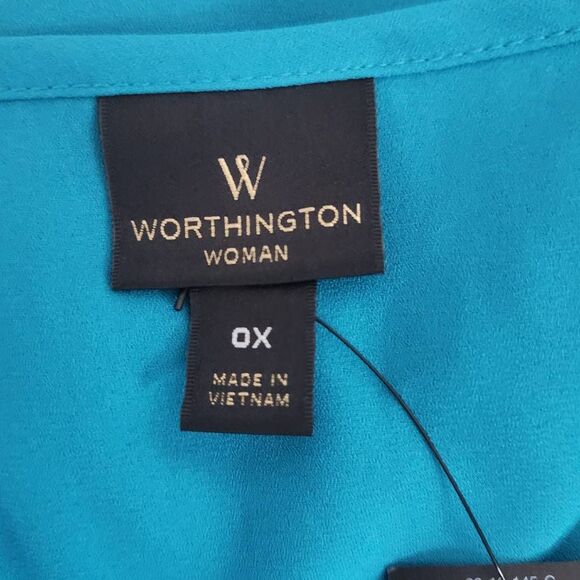 Worthington Turquoise Blue Blouse NWT Size 0X Blue Flowy Blouse - Picture 7 of 11